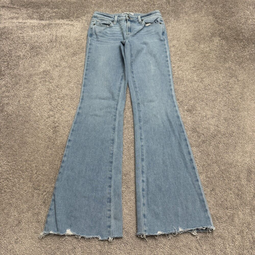 Paige Skyline Bootleg Flared Leg Denim Jeans Women 25 Light Wash Raw Hem Stretch